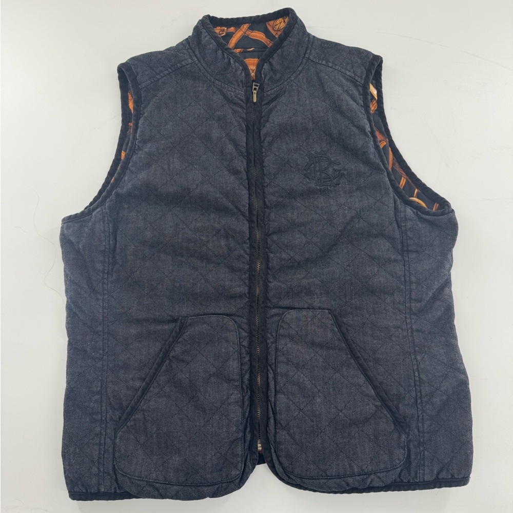 RALPH LAUREN VTG reversible quilted denim and equestrian print puffevest size XL